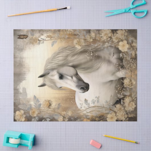 Elegante witte paard decoupage tissuepapier (Craft)