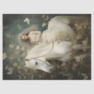 Elegante witte paard decoupage tissuepapier