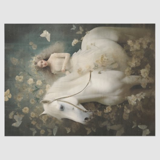 Elegante witte paard decoupage tissuepapier (Voorkant)