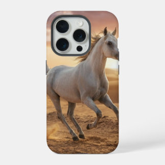 Elegante witte paard hardlopende telefoonhoes iPhone 15 pro case