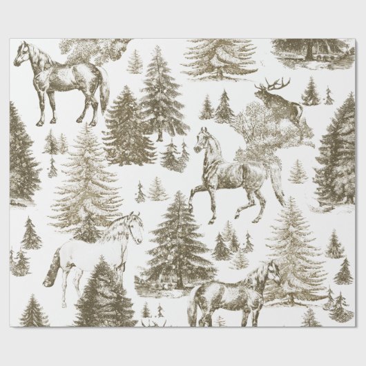 Elegante  Witte Paarden in Sneeuw Bossen Toile Cadeaupapier (Vlak)