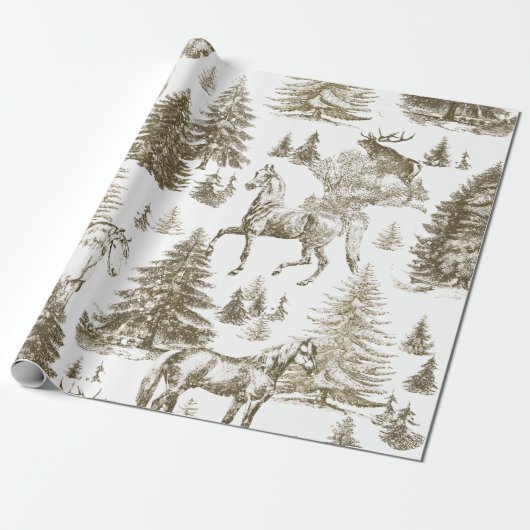 Elegante  Witte Paarden in Sneeuw Bossen Toile Cadeaupapier (Uitgerold)