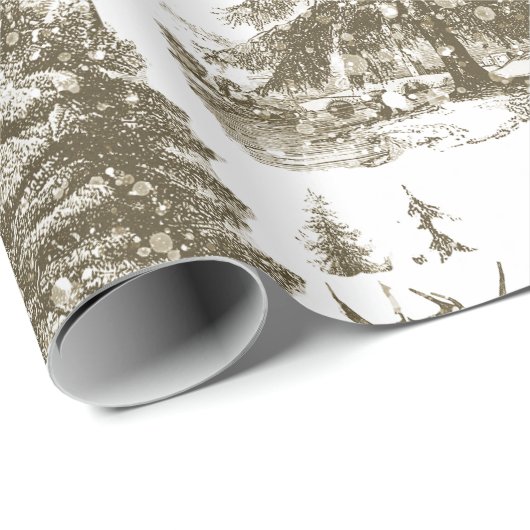 Elegante  Witte Paarden in Sneeuw Bossen Toile Cadeaupapier (Rol Hoek)