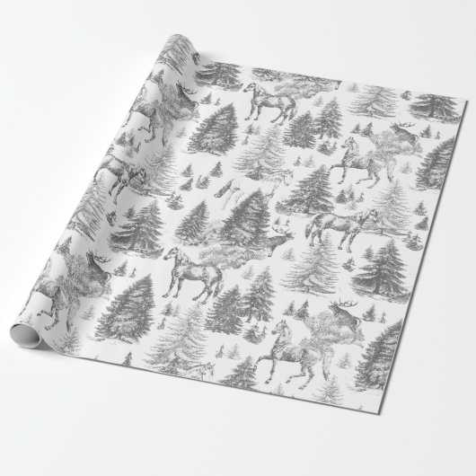 Elegante  Witte Paarden in Sneeuw Bossen Toile Cadeaupapier (Uitgerold)