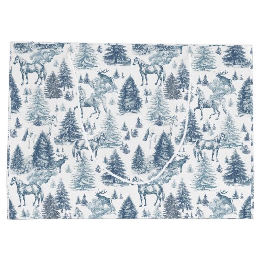 Elegante  Witte Paarden in Sneeuw Bossen Toile Groot Cadeauzakje (Achterkant)