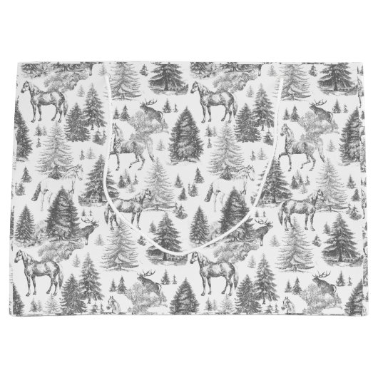 Elegante Witte Paarden in Sneeuw Bossen Toile Groot Cadeauzakje (Voorkant)