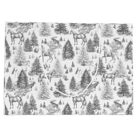 Elegante  Witte Paarden in Sneeuw Bossen Toile Groot Cadeauzakje (Achterkant)