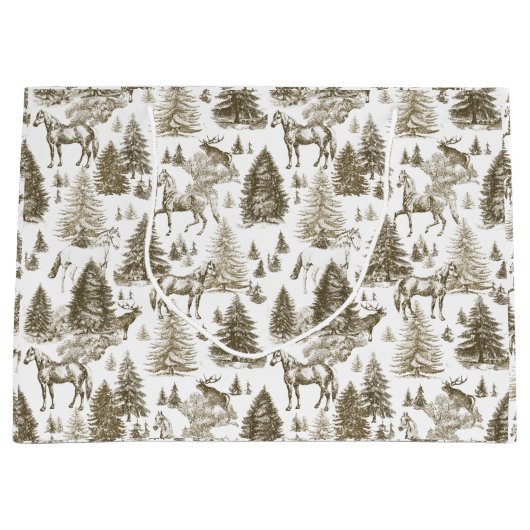 Elegante  Witte Paarden in Sneeuw Bossen Toile Groot Cadeauzakje (Voorkant)