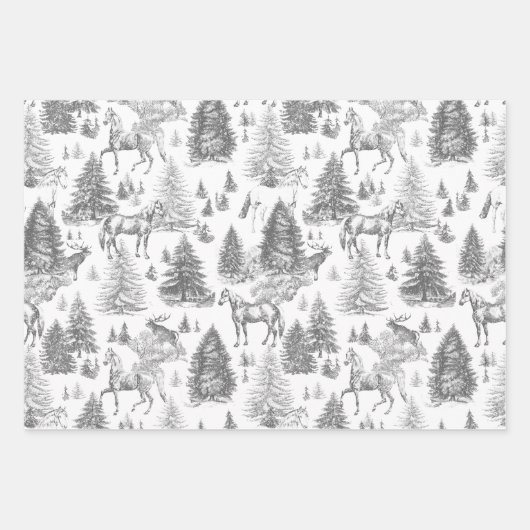 Elegante  Witte Paarden in Sneeuw Bossen Toile Inpakpapier Vel (Voorkant 2)