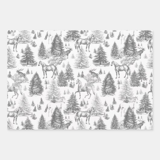 Elegante  Witte Paarden in Sneeuw Bossen Toile Inpakpapier Vel (Voorkant)