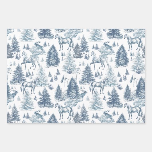 Elegante Witte Paarden in Sneeuw Bossen Toile Inpakpapier Vel (Voorkant 3)