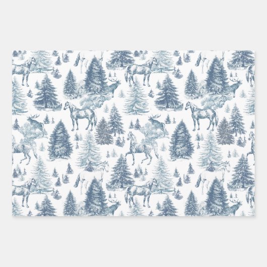 Elegante  Witte Paarden in Sneeuw Bossen Toile Inpakpapier Vel (Voorkant)