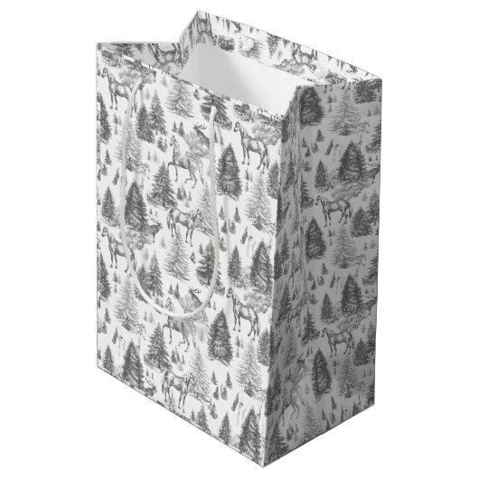 Elegante  Witte Paarden in Sneeuw Bossen Toile Medium Cadeauzakje (Achterkant Gekanteld)