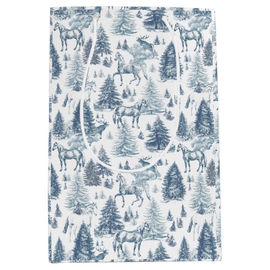 Elegante  Witte Paarden in Sneeuw Bossen Toile Medium Cadeauzakje (Voorkant)