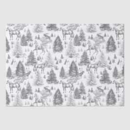 Elegante Witte Paarden in Sneeuw Bossen Toile Tissuepapier