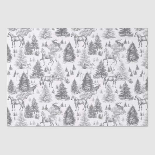 Elegante  Witte Paarden in Sneeuw Bossen Toile Tissuepapier (Voorkant)