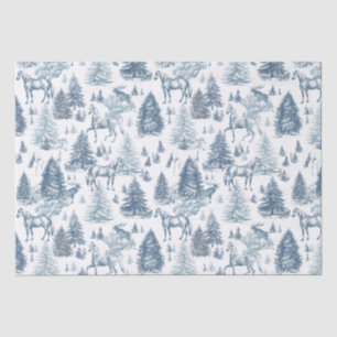 Elegante  Witte Paarden in Sneeuw Bossen Toile Tissuepapier