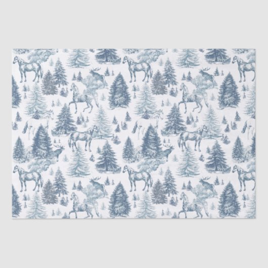 Elegante  Witte Paarden in Sneeuw Bossen Toile Tissuepapier (Voorkant)
