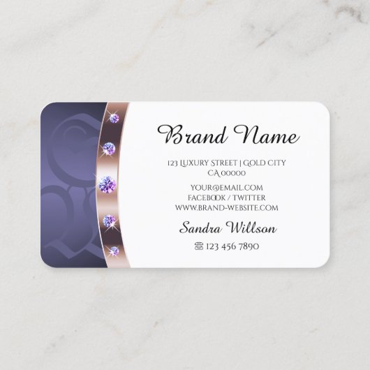 Elegante witte Paarse en Roos gouden juwelen Monog Visitekaartje (Achterkant)