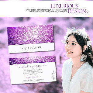 Elegante Witte Paarse Glitter Spark Stars Initiale Visitekaartje