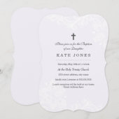 Elegante witte Paarse kant doop uitnodiging (Voorkant / Achterkant)