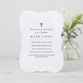 Elegante witte Paarse kant doop uitnodiging (Staand voorkant)