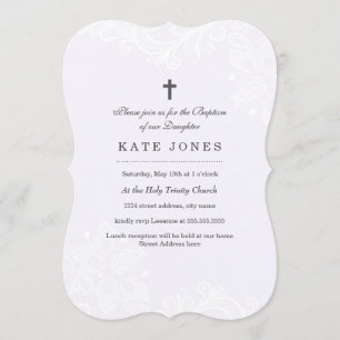 Elegante witte Paarse kant doop uitnodiging