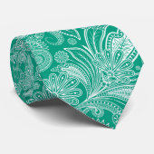 Elegante witte paisley op blauw-groene achtergrond stropdas (Opgerold)