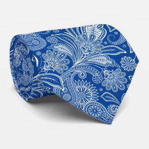 Elegante witte paisley op marineblauwe achtergrond stropdas
