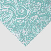 Elegante witte paisley over turquise achtergrond tissuepapier (Detail)