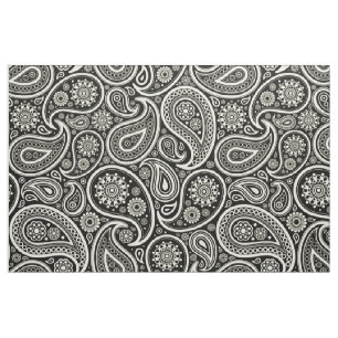 Elegante witte paisley over zwarte achtergrond stof