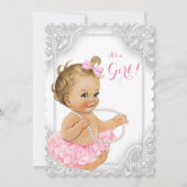 Elegante Witte Parel Baby Meisje Douche Kaart (Voorkant)