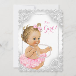 Elegante Witte Parel Baby Meisje Douche Kaart