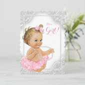 Elegante Witte Parel Baby Meisje Douche Kaart (Staand voorkant)