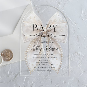 Elegante witte parel lint baby shower acryl uitnodigingen