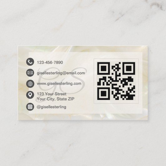 Elegante witte parel opaal steen QR-code Visitekaartje (Achterkant)