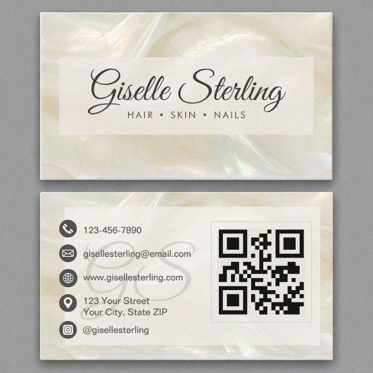 Elegante witte parel opaal steen QR-code Visitekaartje