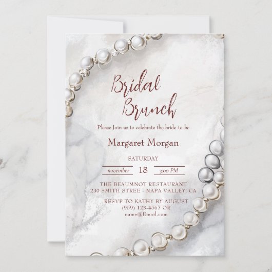 Elegante Witte Parels Bruids Brunch Kaart (Voorkant)