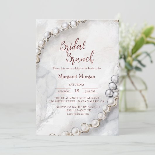 Elegante Witte Parels Bruids Brunch Kaart (Staand voorkant)