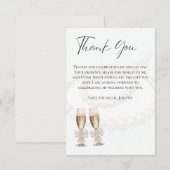 Elegante Witte Parels & Prosecco Bruidsdouche Bedankkaart (Voorkant / Achterkant)