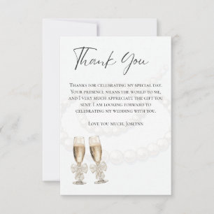 Elegante Witte Parels & Prosecco Bruidsdouche Bedankkaart