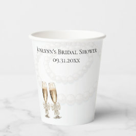 Elegante witte parels & Prosecco Bruidsfeest Papieren Bekers