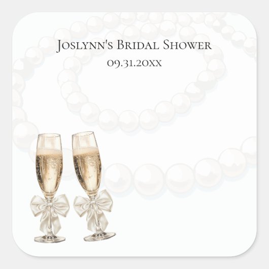 Elegante witte parels & Prosecco Bruidsfeest Vierkante Sticker (Voorkant)
