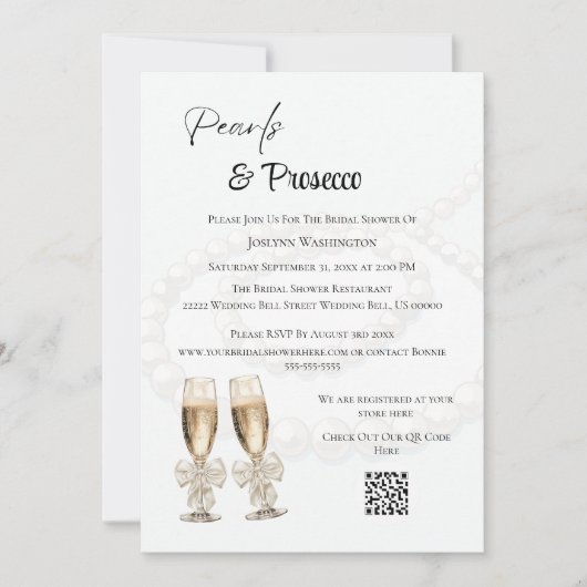 Elegante witte parels & Prosecco Vrijgezellenfeest Kaart (Voorkant)