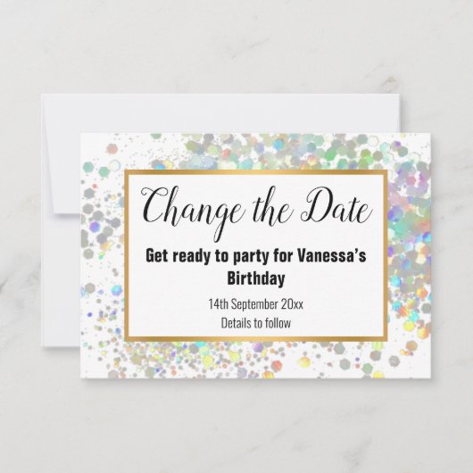ELEGANTE WITTE PASTEL SPOT WIJZIG DE DATUM RSVP KAARTJE (Voorkant)