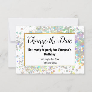 ELEGANTE WITTE PASTEL SPOT WIJZIG DE DATUM RSVP KAARTJE