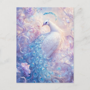 Elegante Witte Pauw in Lavendel Tuin Briefkaart