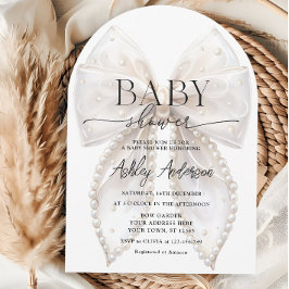 Elegante witte Pearl Bow Baby shower Kaart