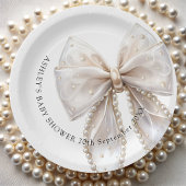 Elegante witte Pearl Bow Baby shower Papieren Bordje