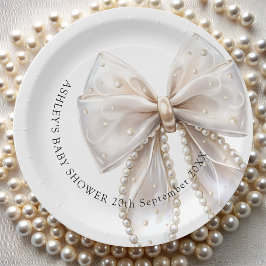 Elegante witte Pearl Bow Baby shower Papieren Bordje